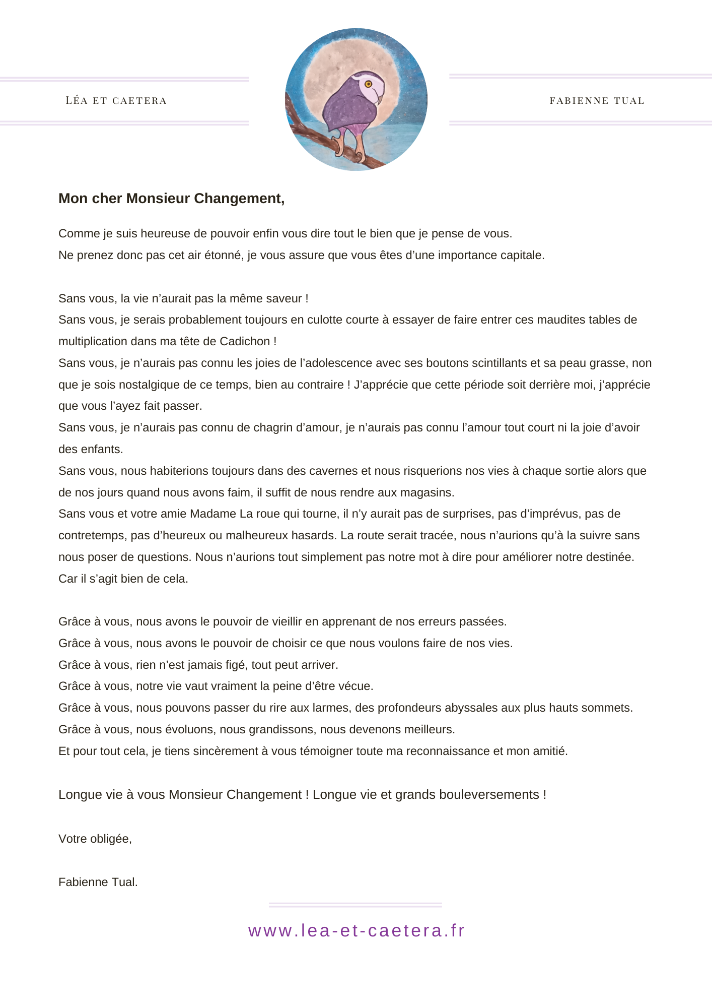 lettre à Monsieur Changement